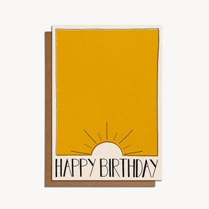 Happy birthday Sun mustard yellow greetings card. A6