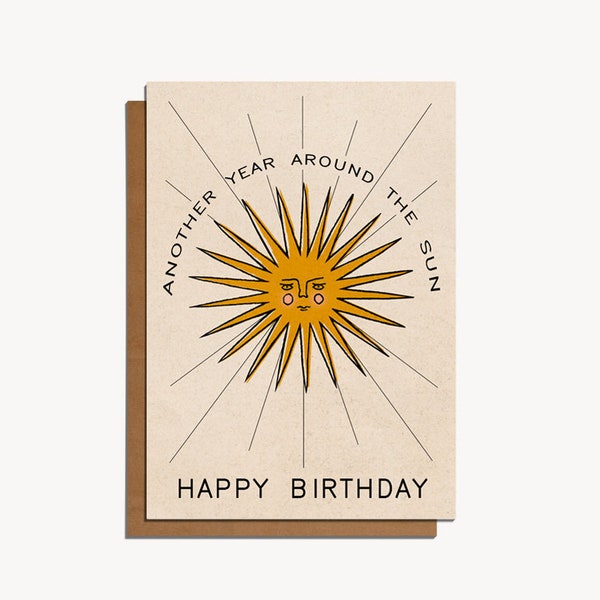 Carte de voeux joyeux anniversaire de style bohème Une autre année autour du soleil, A6