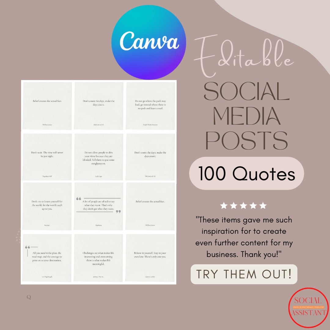 Canva Template 100 Motivational Quotes Template Editable Ready-made