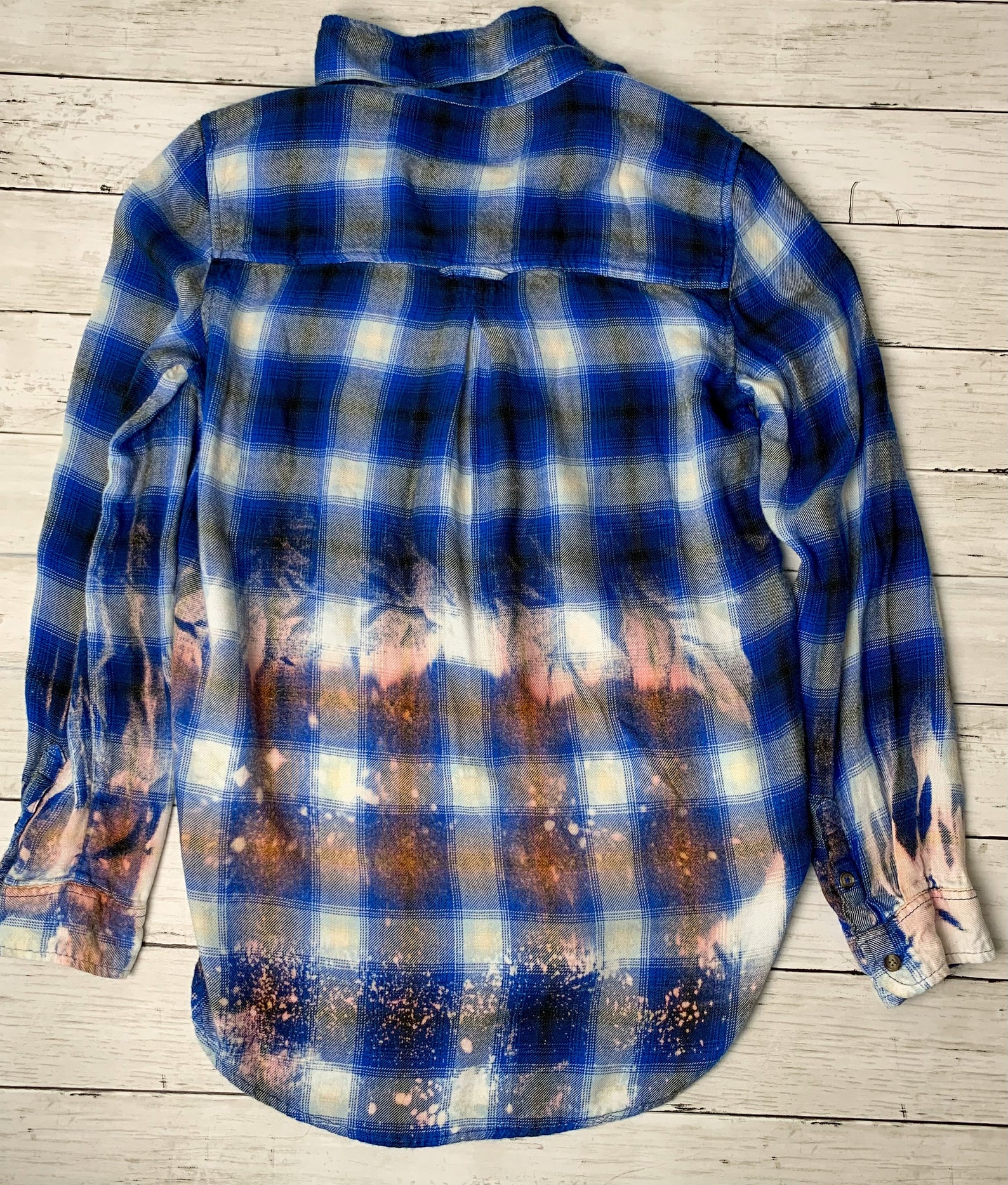 Blue Flannel Distressed Bleached womens Flannel womens Etsy