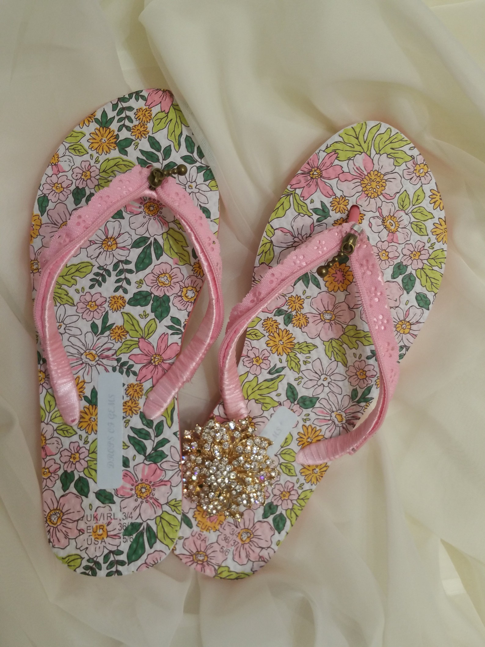 Decorated Flip Flops with Light Pink Lace Zipper