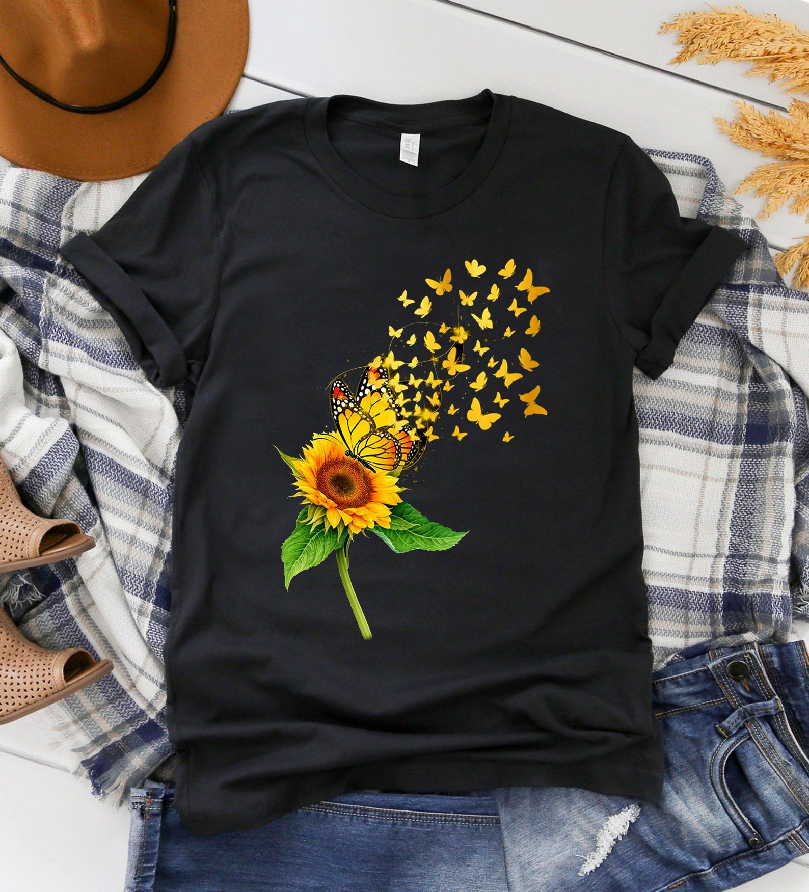 Butterfly Sunflower Shirt I Love Sunflower Cross Faith | Etsy