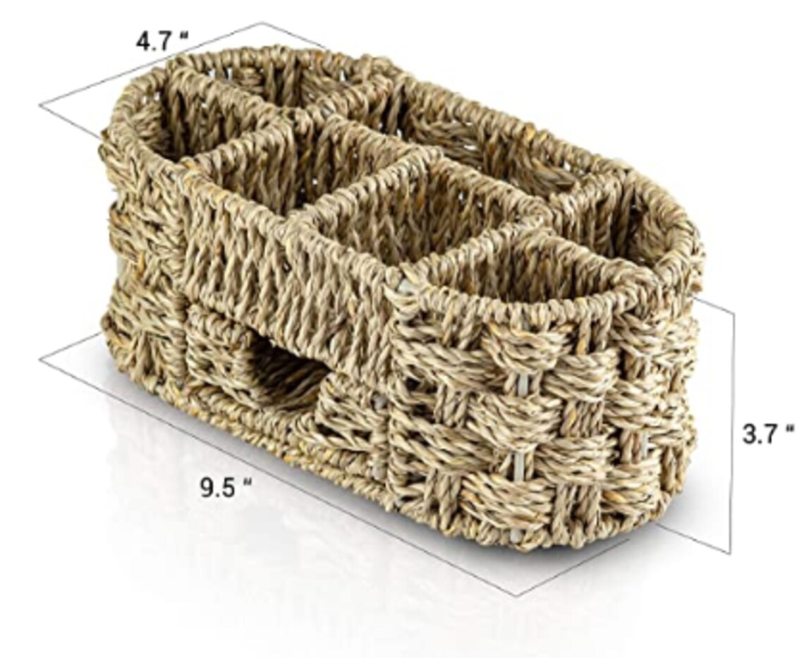 Woven Wicker Seagrass Desk Organizer Office Decor Mesh Etsy