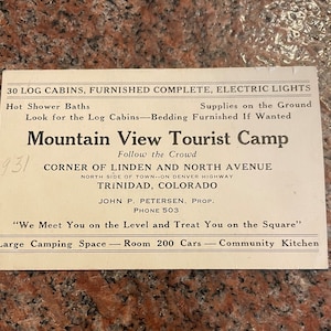 Mountain View Tourist Camp Werbekarte um 1940, Trinidad Colorado