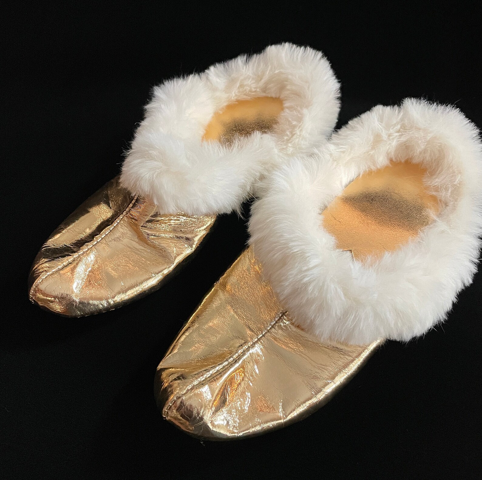 Vintage 1960s Ladies Gold Slippers/House Shoes with Faux Fur | Etsy