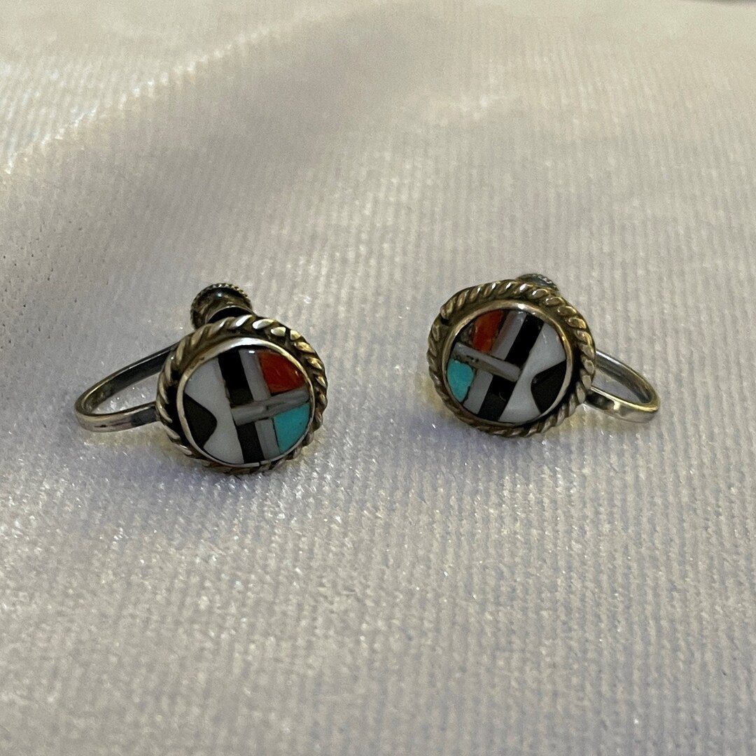 Zuni Flower Screw Back Earrings main image 1