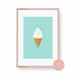 Classic Ice Cream Print, Mr Whippy British Soft Serve Ice Lolly Illustration, Fun Kawaii Kids Printable for Children’s Bedroom or Playroom