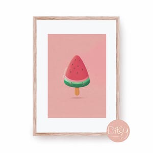 Classic Ice Cream Print, Watermelon Lolly Pop Illustration, Fun Kawaii Kids Printable for Children’s Bedroom or Playroom, Shop Cafe Wall Art