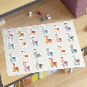 Feuille d&#39;autocollants en forme de lama arc-en-ciel, autocollants en vinyle colorés joyeux alpaga, autocollant pour ordinateur portable blanc, transparent ou holographique, jolis autocollants en vinyle de lama