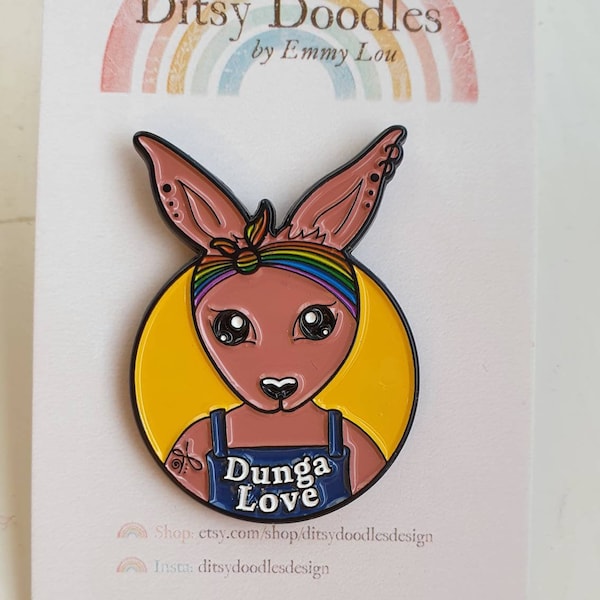 Dunga Love Soft Enamel Pin for The Dungaree Appreciation Crew and All Who Love Dungarees, Dunga-roo with Awesome Pride Rainbow Headband