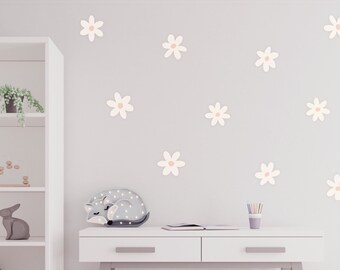 Pastel Daisy Matt Finish Wall Sticker, Hand Drawn Daisies Vinyl, Cream White Pink Boho Flowers Children’s Nursery Pretty Nordic Floral Decal