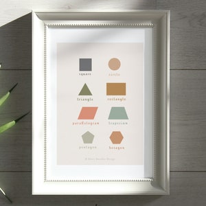 Stampa di forme matematiche, poster da parete per bambini abc educativo, colori tenui naturali Boho, arredamento artistico per la cameretta dei bambini arcobaleno neutro