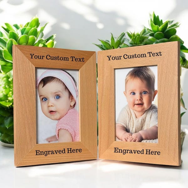 Personalized Double Wooden Picture Frame Engraved Family Photo Display