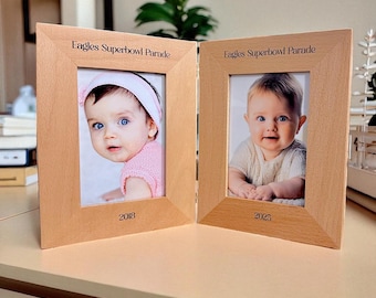 Op maat gemaakte gegraveerde houten dubbele fotolijst – gepersonaliseerde fotolijst voor bruiloft, jubileum, verjaardagscadeau
