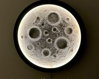 Decorative Moon Lamp, Textured Moon Painting Moon Wall Decor, Wall Lamp Moon Texture Housewarming Gift, Moon Night Light Home Decor