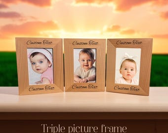 Custom Engraved Triple Picture Frame: Wooden Wedding Photo Display