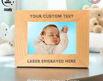 Custom Laser Engraved Wooden Picture Frame: Wedding, Family, Pet (4x6, 5x7, 8x10)