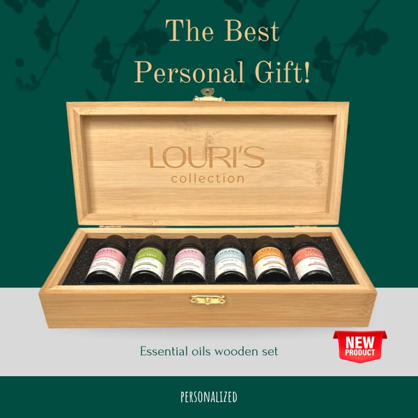 Personalized Aromatherapy Wooden Box Set, Custom Oil Organizer, Handcrafted Oil Storage with Lavender & Peppermint, Unique Relaxation Gift