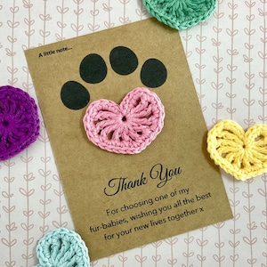 De parte del criador de gatos: regalo para el nuevo dueño, gracias por elegir uno de mis gatitos, paquete de regalo para gatitos, agradecimiento por el nuevo gatito, regalo de abrazo de crochet