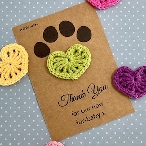 Carte et cadeau de remerciement pour l'éleveur nouveau chiot, câlin coeur de poche pour éleveur, cadeau attentionné, merci pour notre bébé fourrure, câlin au crochet, nouveau chiot