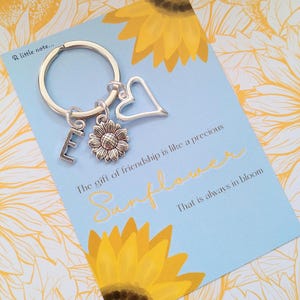Sunflower Friendship Keyring Gift: Initial Charm, Special Friend Keepsake
