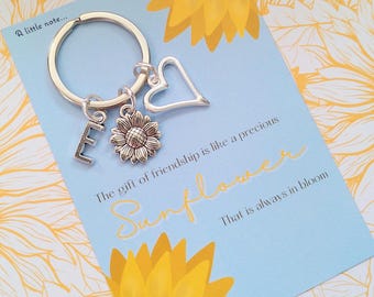 PERSONALISED Sunflower Friendship Keyring Gift: CUSTOM gift Initial Charm, Special Friend Keepsake, Best Friend Appreciation, Bestie Gift