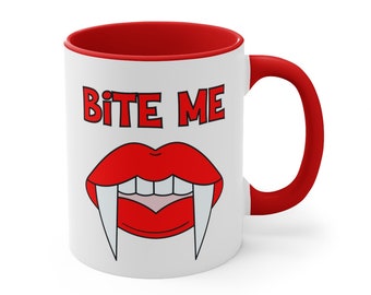 Bite Me Dracula Mug | Red Vampire Fangs, Halloween Coffee Mug
