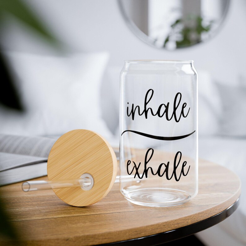 Inhale Exhale Glass Tumbler | Yoga Meditation Mug image 8
