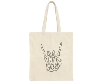 Skeleton Rock On Halloween Tote Bag | Punk Candy Bag