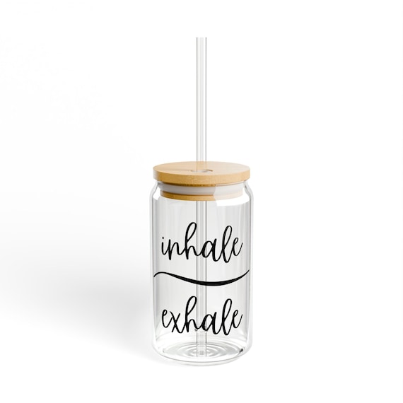 Inhale Exhale Glass Tumbler | Yoga Meditation Mug