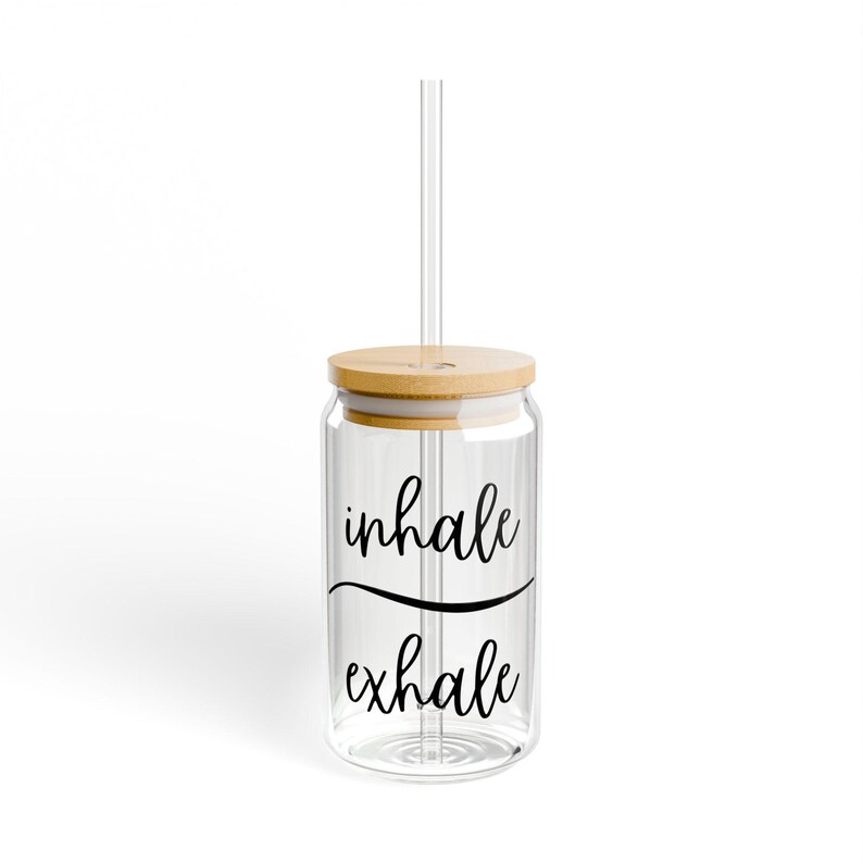 Inhale Exhale Glass Tumbler | Yoga Meditation Mug image 1