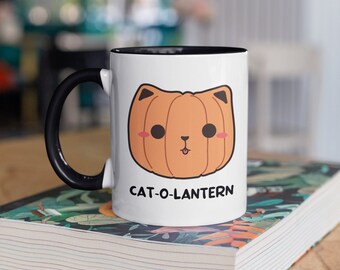 Cat-O-Lantern Mug, Cute Halloween Cat Mug, Pumpkin Cat Mug, Black Cat Coffee Mug, Spooky Season Mug, Fall Mug, Cat Lover Gift