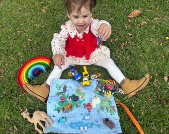 World Map Baby Activity Mat: Cotton Play Mat, Animal Learning