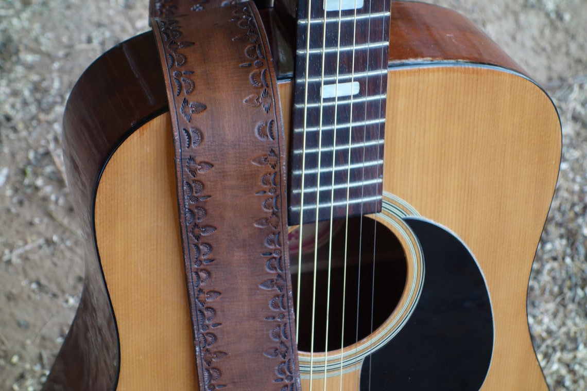 Handmade Leather Guitar Strap Pueblo Pattern Briar Brown Etsy New Zealand