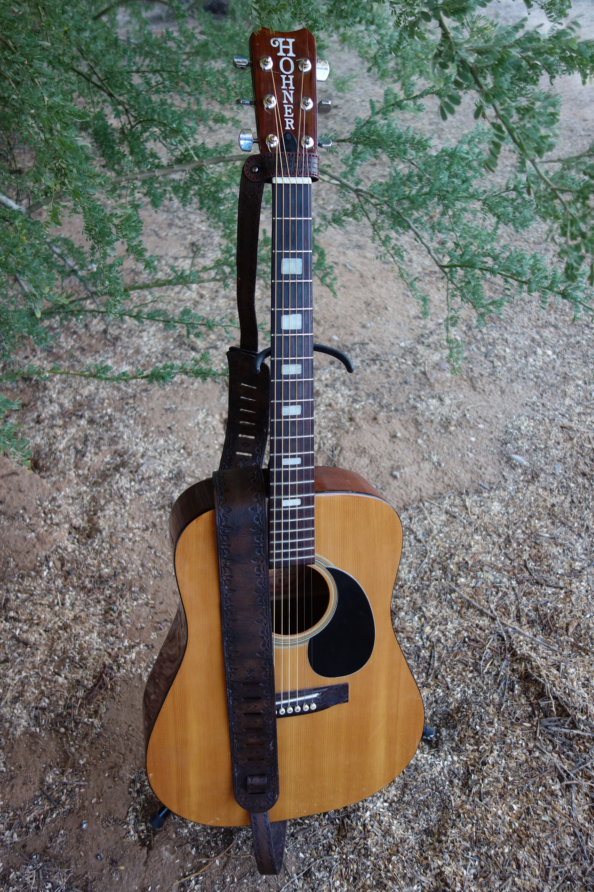 Handmade Leather Guitar Strap Pueblo Pattern Dark Brown Etsy New Zealand