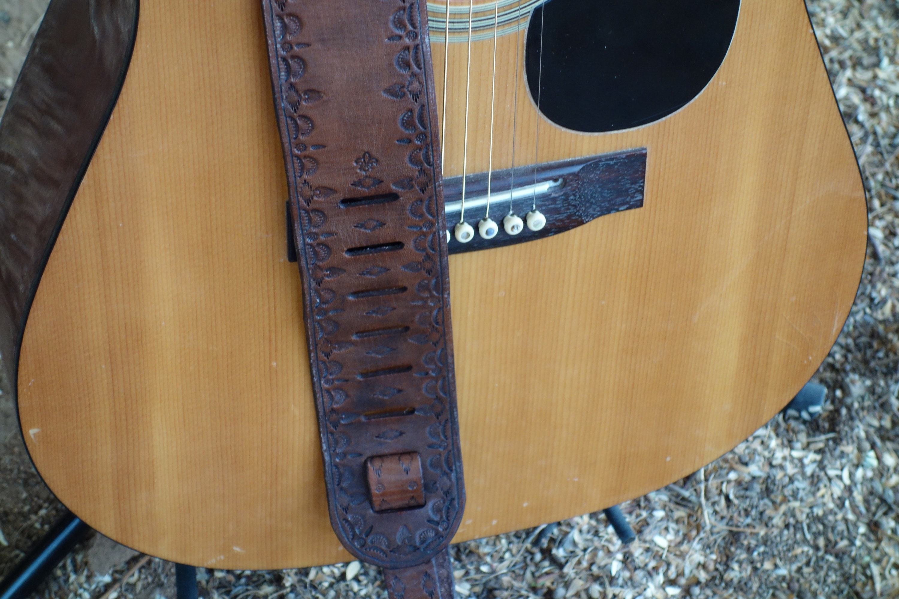 Handmade Leather Guitar Strap Pueblo Pattern Briar Brown Etsy New Zealand
