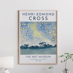 Henri Edmond Cross Exhibition Print, Mid century modern art print, Landscape with Stars Art poster, Vintage Exhibition Print