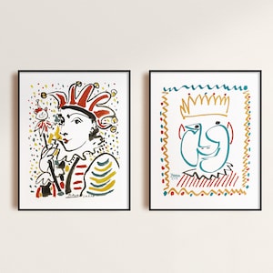 Picasso Set of 2 Vintage Poster, The Fool and The King, Picasso Printable Art, Vintage Art, Exhibition Poster, Digital Download