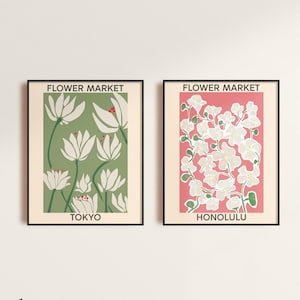 Flower Market Poster, Set of 2 Flower Market Print, Flower Market Tokyo, Flower Market Honolulu, High Quality
