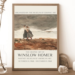 Winslow Homer Exhibition Print , Winslow Homer Printable Art, Danger Artwork Print, Two sisters walking by the sea printable art