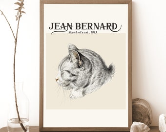 Jean Bernard Cat Sketch Art Print: Sleeping Kitten Poster (Digital Download)