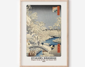 Japanese Art Print: Utagawa Hiroshige, Meguro Drum Bridge (Digital Download)
