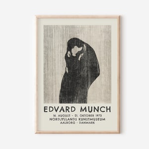 Edvard Munch Ausstellungsdruck, Schwarzweiß Kuss Poster, Edvard Munch Kuss Druck, Edvard Munch digitale druckbare Kunst