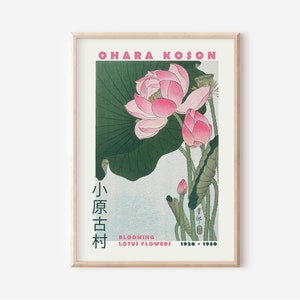 Ohara Koson Vintage Poster, Japanese Art Print, Lotus Flowers Japanese Poster, Ohara Koson Pink Printable Art