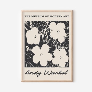 Andy Warhol Exhibition Poster, Andy Warhol Monochrome Flowers Art Print, Floral Wall Art, Black and White Flower, Printable Vintage Art