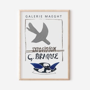 Impresión de arte de Georges Braque, cartel de la exposición G.Braque, cartel de aves, cartel de exposición vintage, arte imprimible de alta calidad, arte minimalista