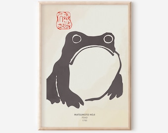 Japanese Frog Print, Matsumoto Hoji Vintage Poster, Toad wabi sari wall art, high quality printable