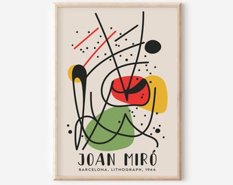 Joan Miro Vintage Art Exhibition Print, Joan Miro Lithograph Poster, Modern Abstract Art, High Quality Digital Print