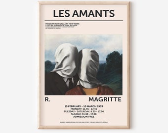 Rene Magritte Art Exhibition Poster, The Lovers 1928 Print, Les Amants Poster, Vintage Art, Abstract Poster, Printable High Quality Art