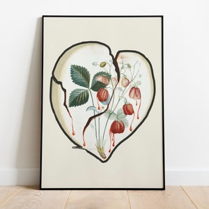 Póster digital de la exposición de arte Corazón de fresas de Salvador Dalí, acuarela vintage de frutas de Dalí, impresión digital de alta calidad de Dalí